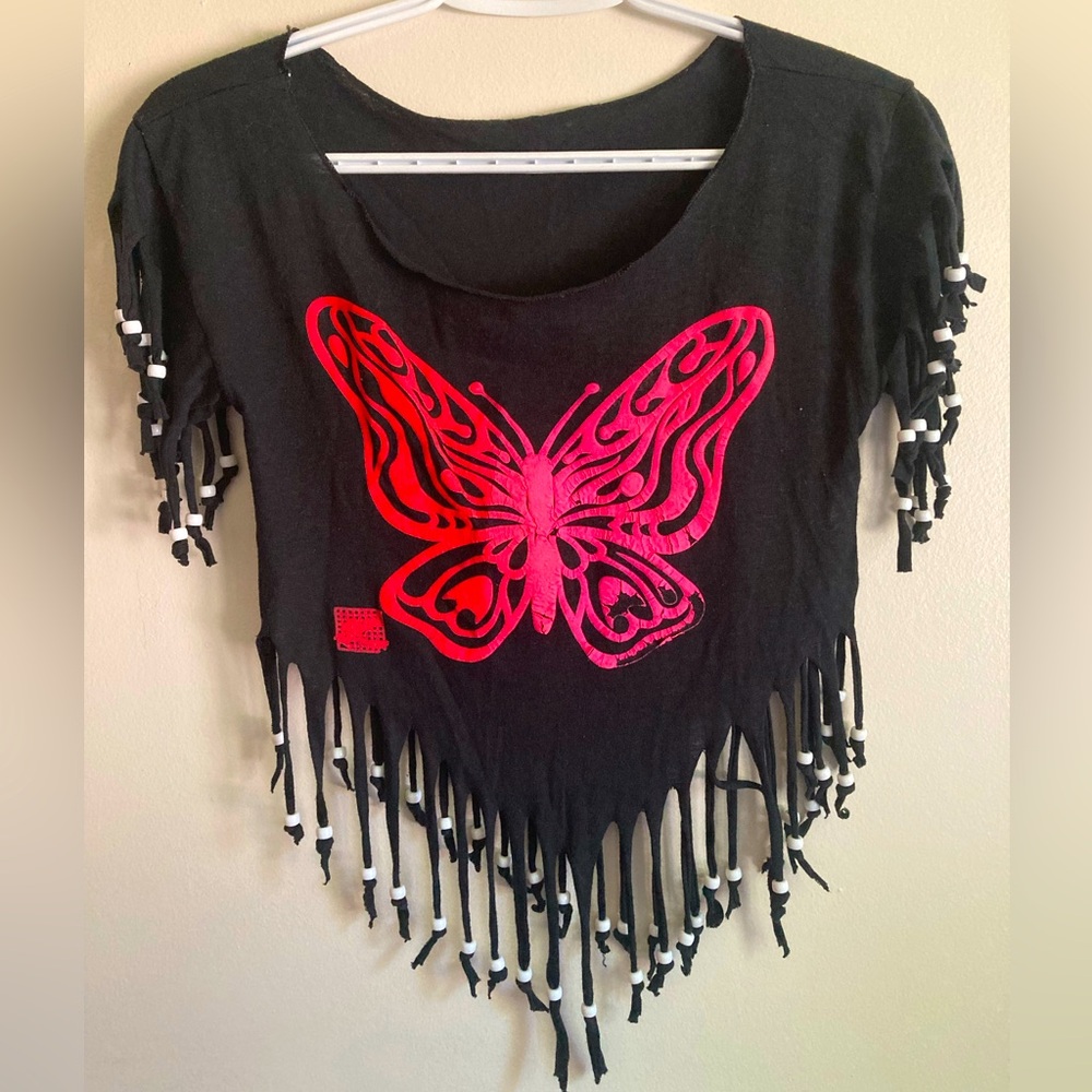 Vintage Butterfly Hand Beaded Shirt Women’s Size Small/Medium